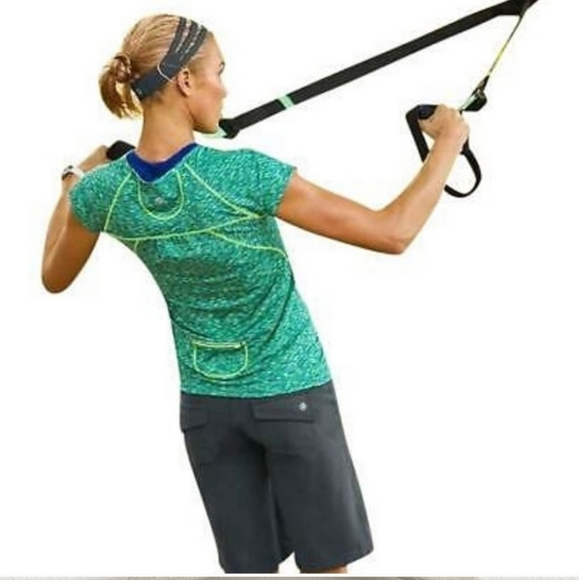 Athleta Pop Space Dye Shirt with Zipper Pocket in Green size XS - Picture 1 of 12